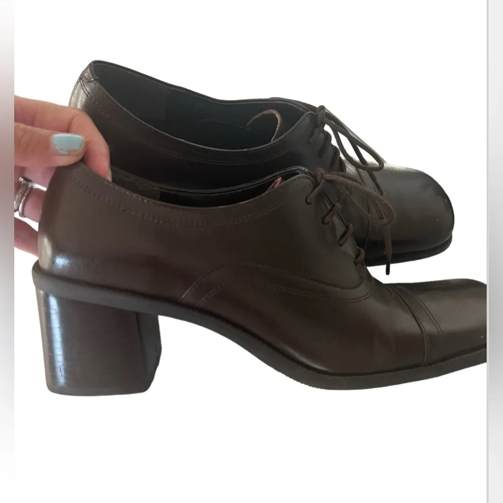 Enzo Angiolini Ea Flexo Leather Lace Up Block Heel Shies Sz8.5 Brown Academia - Picture 8 of 15
